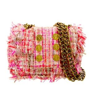 Kooreloo Loveshackfancy Tweed bag pink and gold sold out style EUC 🎀💕👛